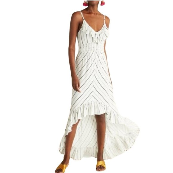 Express Dress Striped Ruffle Hi-Lo Cutout Open Back Summer Midi Maxi Sleeveless - Picture 3 of 14